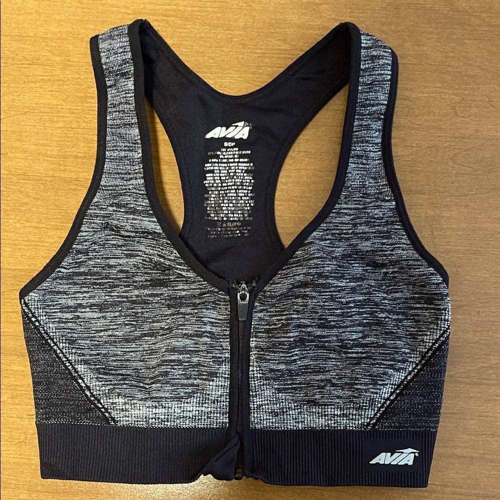 Avia Women's Black and Gray Zip-Front Sports Bra